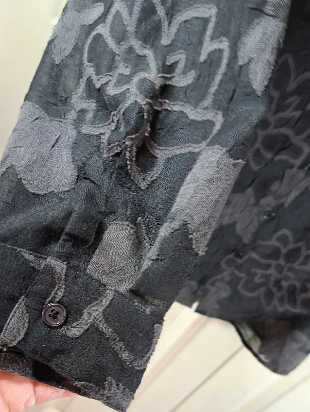 Coldwater Creek Black Floral Button-Front Sheer Blouse - Picture 3 of 6